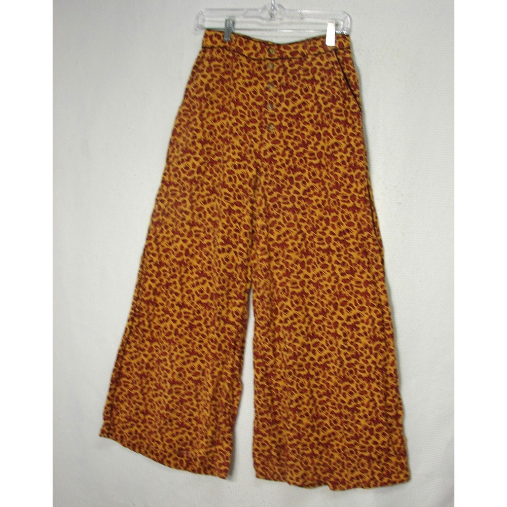 Free People Bennie Leopard Print Wide Leg Button Fly Pants Size 4 Casual Office